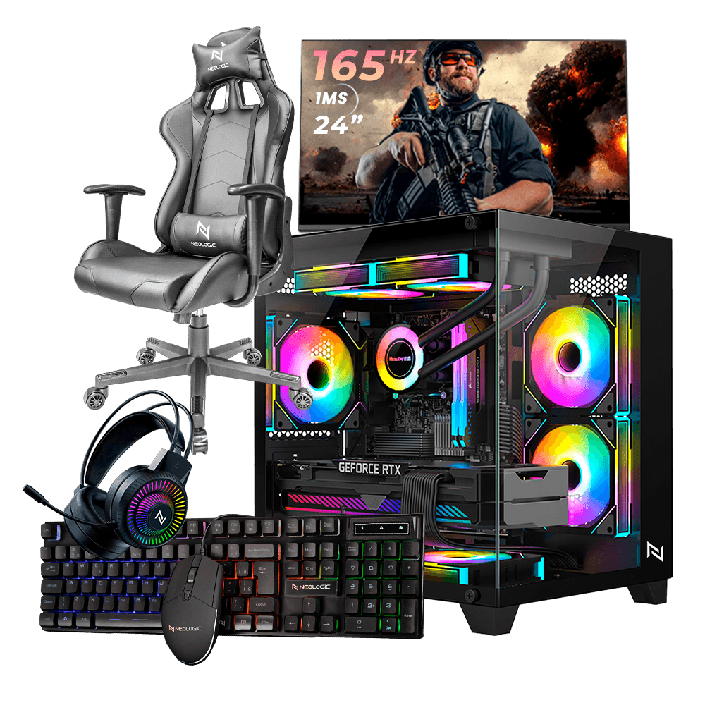 Pc Gamer Completo Ryzen 5 4500, 16GB 3200Mhz, (RX 6600 8GB), A520M, SSD 480GB, 500W 80 Plus, Monitor 24 165Hz, Cadeira, Neologic - NLI89180