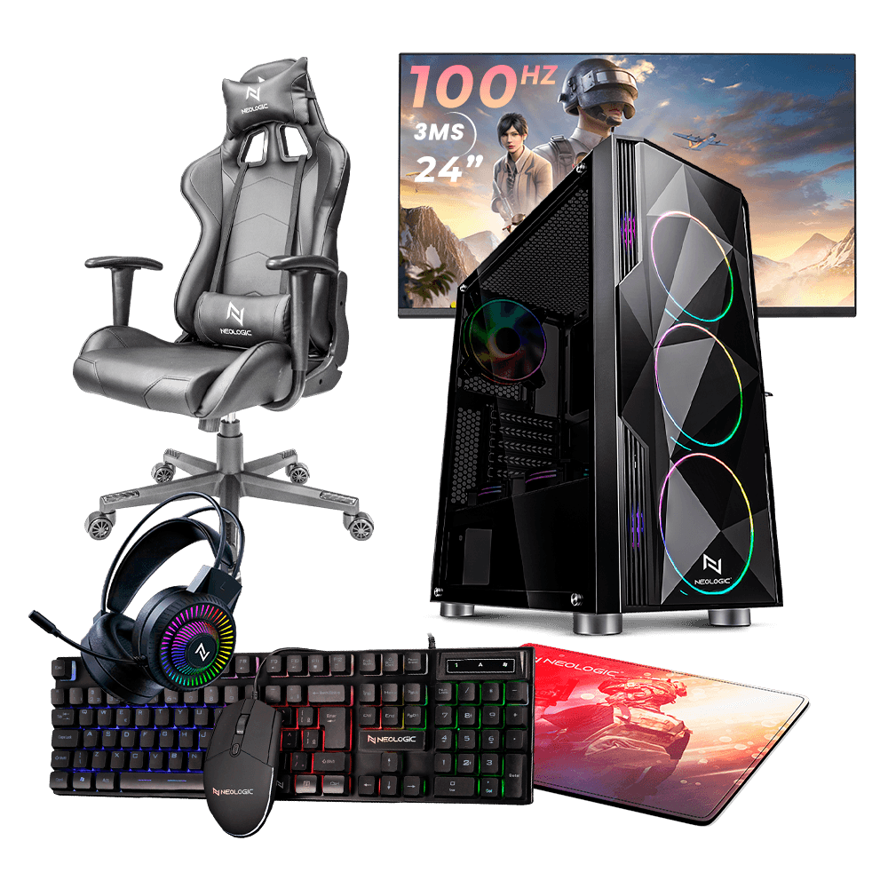 Pc Gamer Completo Ryzen 5 5600GT, 16GB 3200Mhz (Radeon Vega 7), SSD 480GB, 500W 80 Plus, Monitor 24" 100Hz, Cadeira - NLI87603