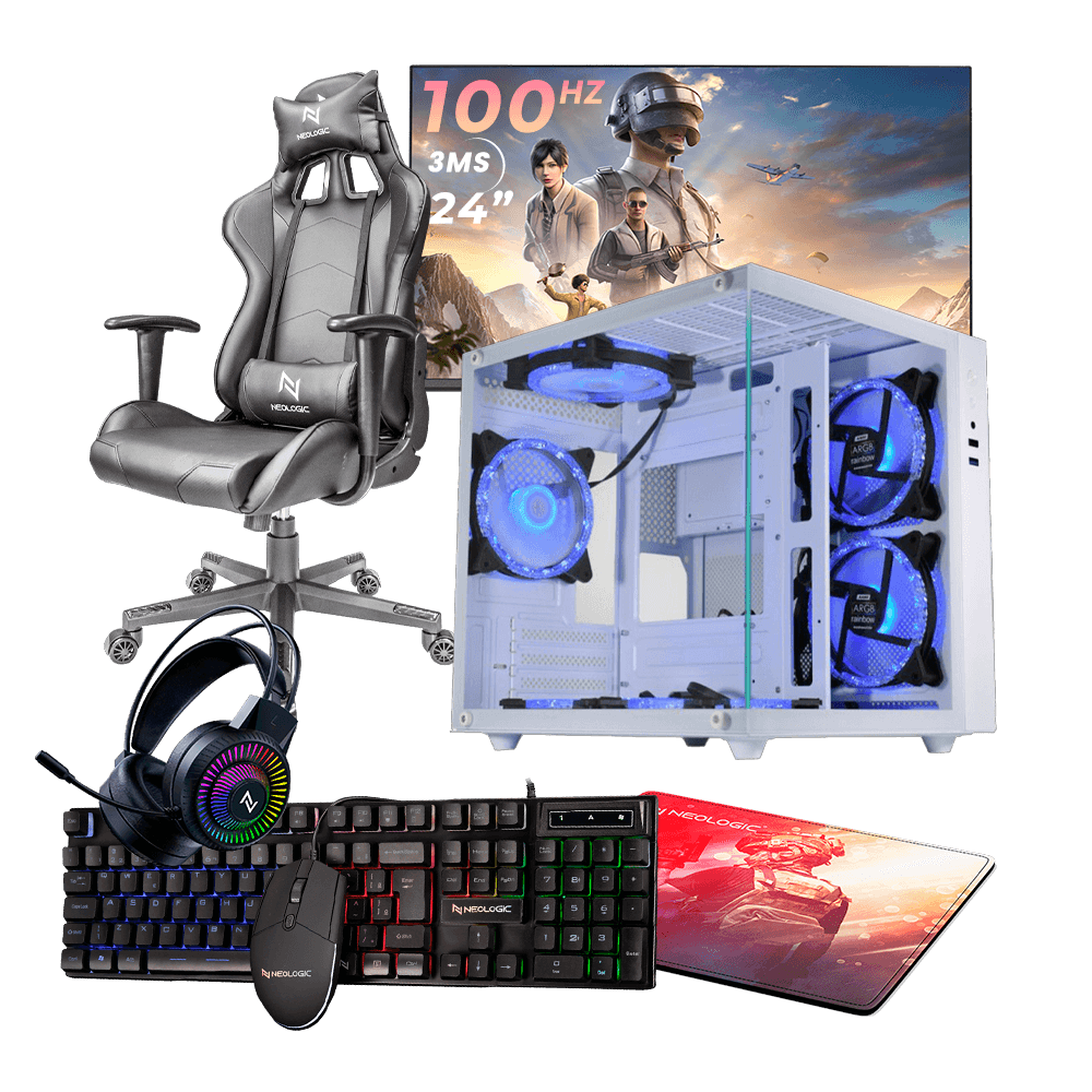 Pc Gamer Completo Ryzen 5 5600GT, 16GB 3200Mhz (Radeon Vega 7), SSD 480GB, 500W 80 Plus, Monitor 24" 100Hz, Cadeira - NLI87593
