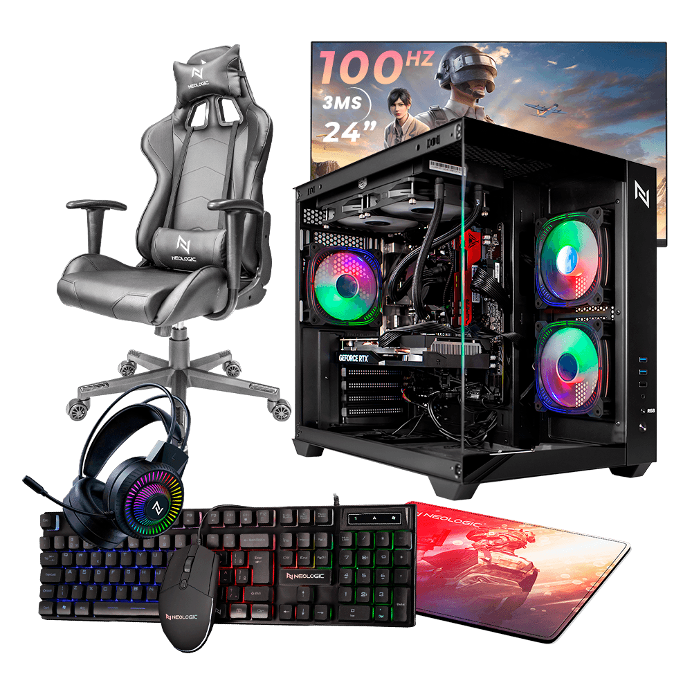 Pc Gamer Completo Ryzen 5 5600GT, 16GB 3200Mhz (Radeon Vega 7), SSD 480GB, 500W 80 Plus, Monitor 24" 100Hz, Neologic Aquarium, Cadeira - NLI87581