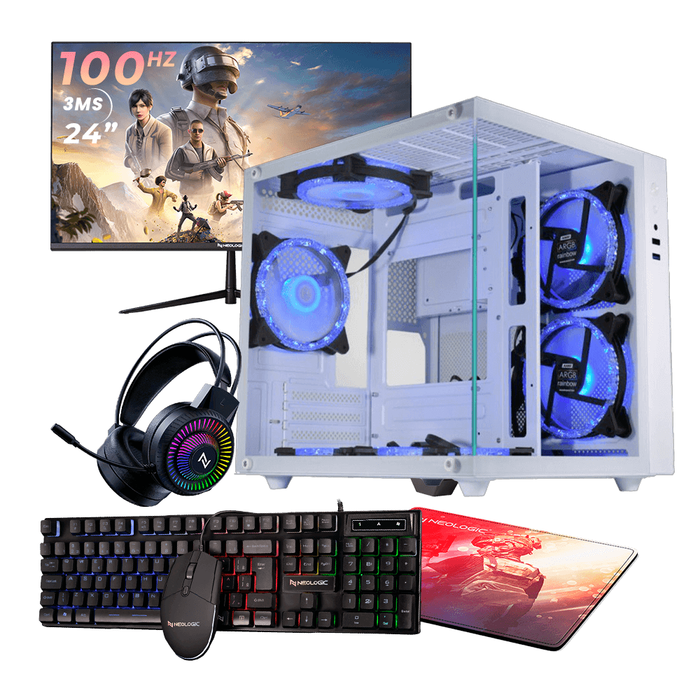 Pc Gamer Completo Ryzen 5 5600GT, 16GB 3200Mhz (Radeon Vega 7), SSD 480GB, 500W 80 Plus, Monitor 24" 100Hz, Gabinete Aquario com 3 Fans - NLI87576