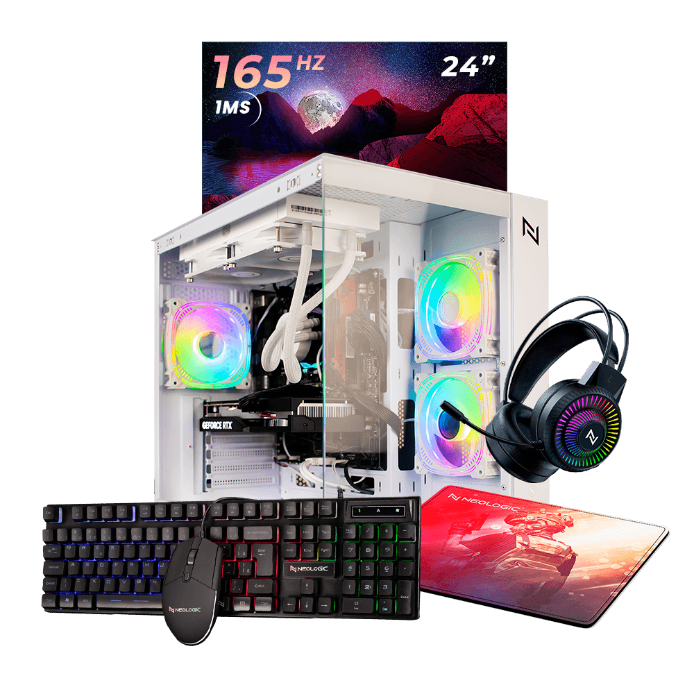 Pc Gamer Completo AMD Ryzen 5 5600GT 16GB 3200MHZ (RTX 3050 6GB) SSD 1TB, 600w 80 Plus, Monitor 24 165HZ 1MS, Neologic Aquarium - NLI87222