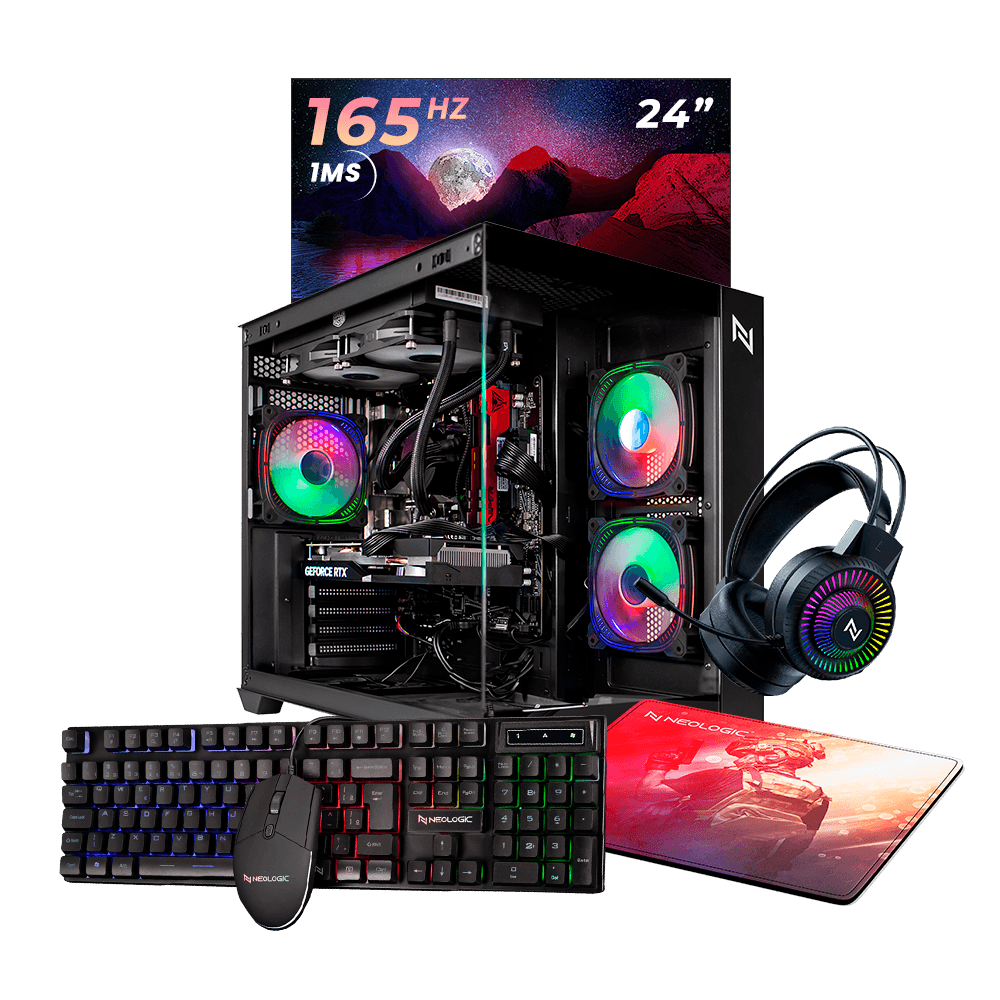 Pc Gamer Completo AMD Ryzen 5 5600GT 16GB 3200MHZ (RTX 3050 6GB) SSD 480GB, 600w 80 Plus, Monitor 24 165HZ 1MS, Neologic Aquarium - NLI87221