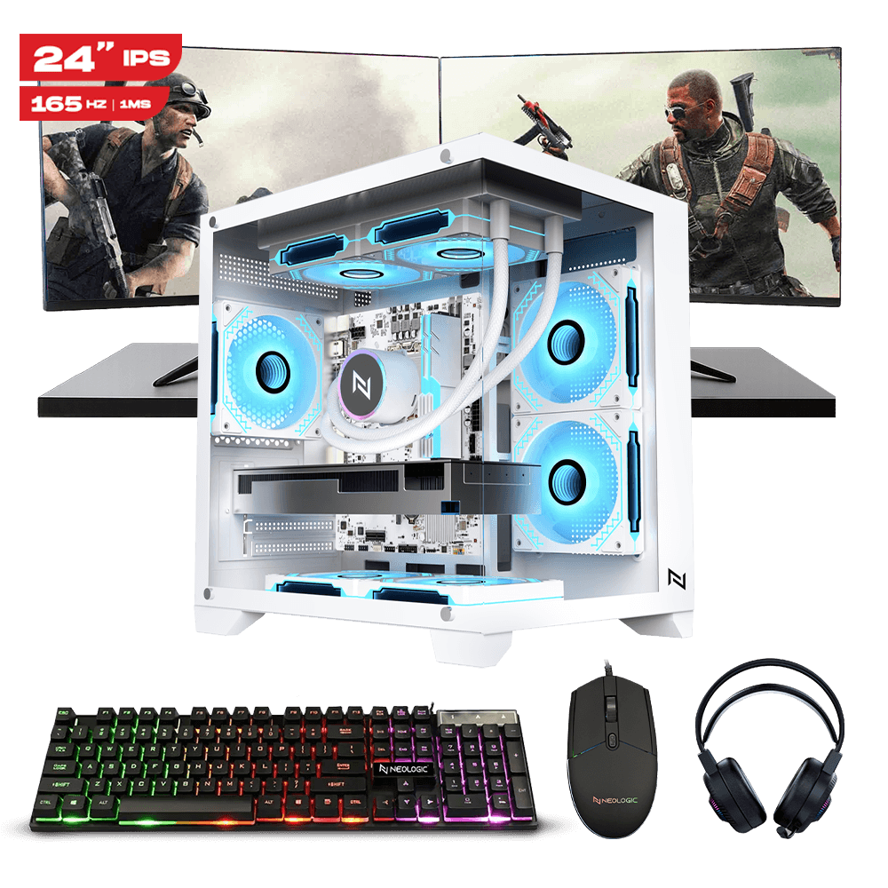 Pc Streamer Ryzen 5 5500, 16GB 3200Mhz, RX 6600 8GB, A520M, SSD 480GB, 600W, 3 Fans, Monitor 24" 165Hz, Kit 4x1 – Neologic - NLI90403
