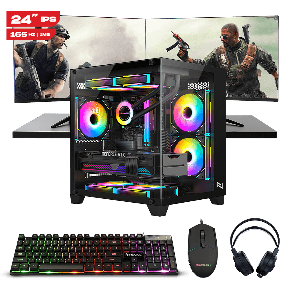 Pc Streamer Ryzen 5 5600X, 16GB 3200Mhz, RX 6600 8GB, A520M, SSD 480GB, 600W, Monitor 24" 165Hz, Kit 4x1 – Neologic - NLI90406