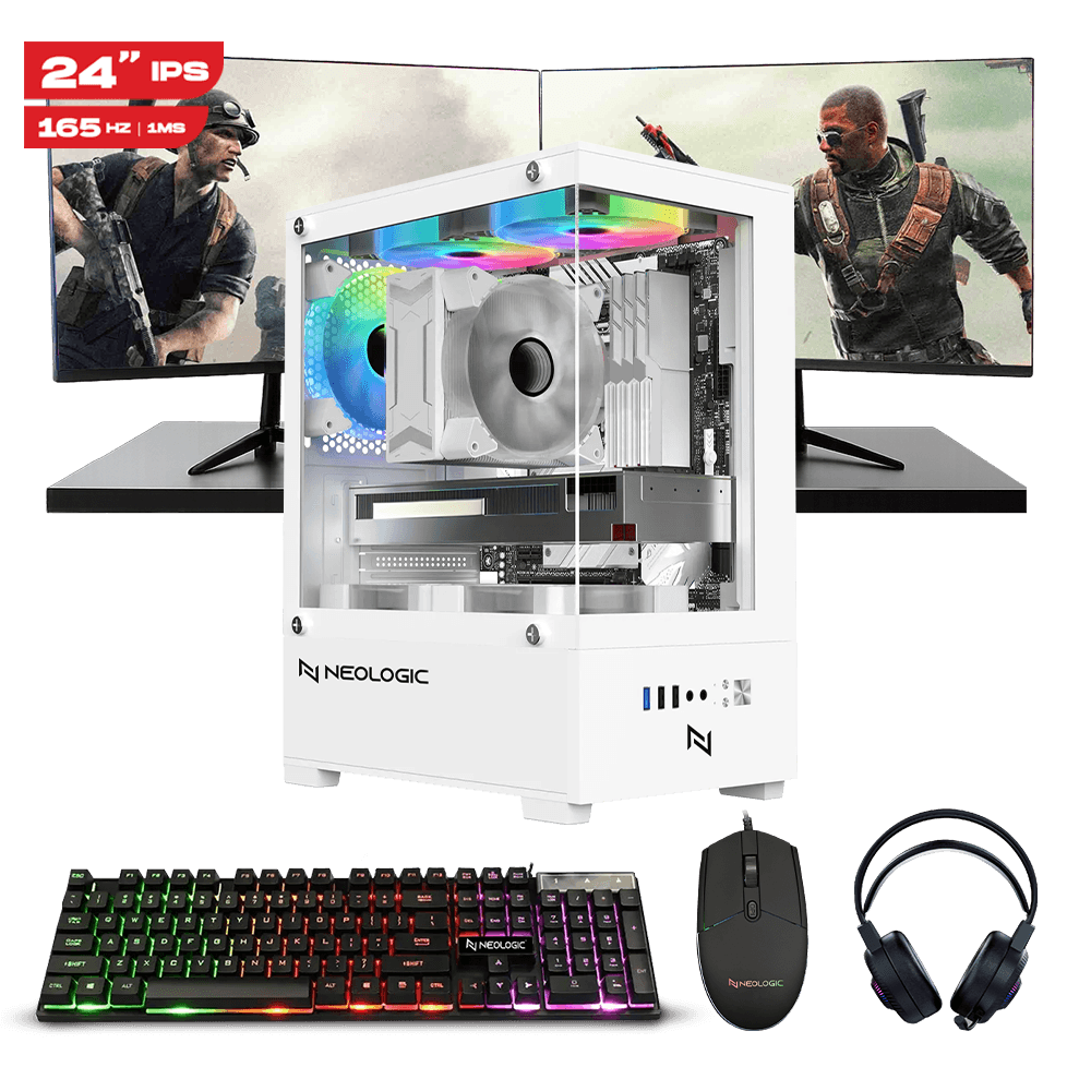 Pc Streamer Ryzen 5 5600X, 16GB 3200Mhz, RTX 5060 8GB, A520M, SSD 480GB, 600W, Monitor 24" 165Hz, Kit 4x1 – Neologic - NLI90410