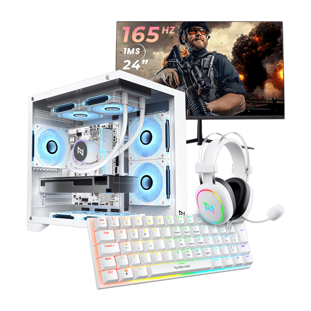 Pc Gamer Full White Ryzen 5 5600GT, 16GB 3200Mhz, (Radeon Vega 7 Integrado), A520M, SSD 480GB, 500W 80 Plus, Teclado Mecânico, Neologic - NLI89952