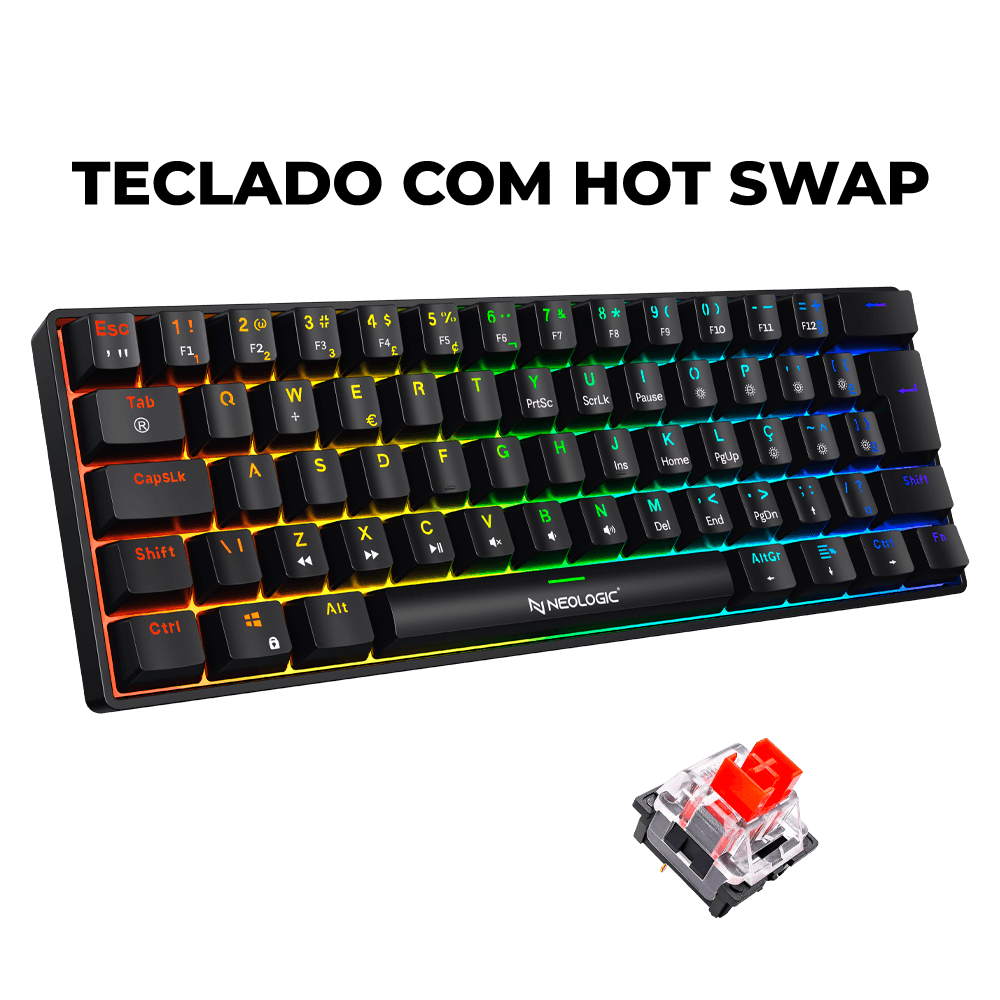 Kit Teclado Precision Pro Dark 60% Switch Blue + Mouse Neologic Custom 12.000 DPI - Imagem 3