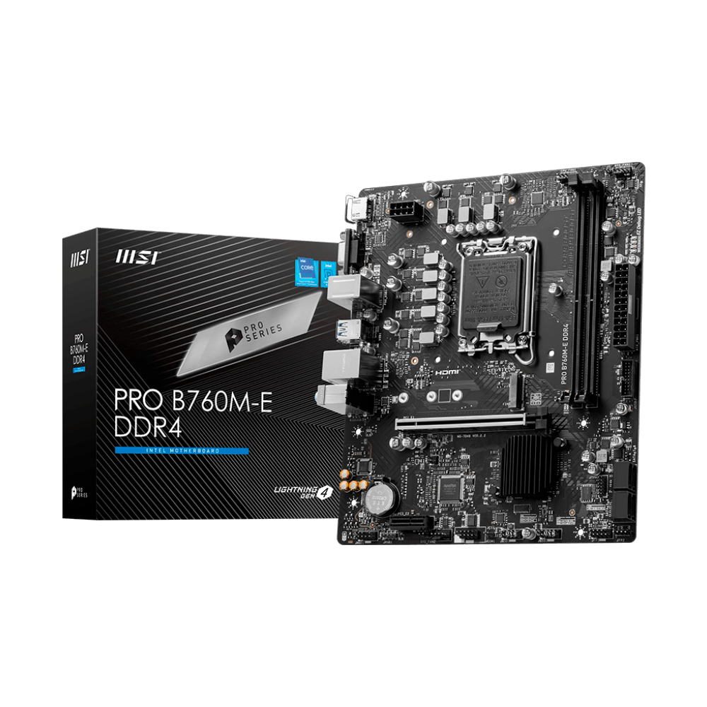 Placa Mãe MSI Pro B760M-E, Intel 1700, DDR4, Matx, M.2, VGA/HDMI