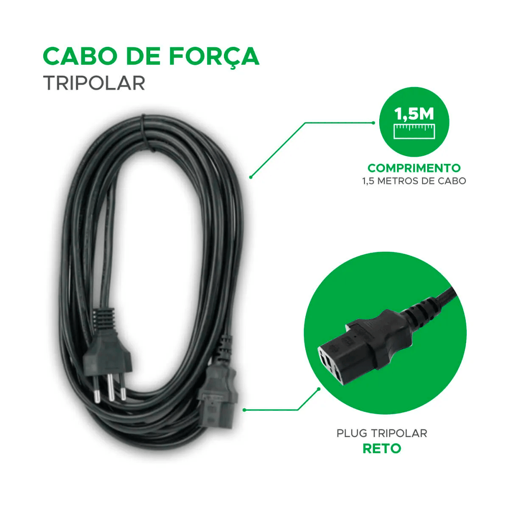 Cabo De Força Tripolar, 1,5 Metros, 3 x 0,75mm, 10A - Imagem 3