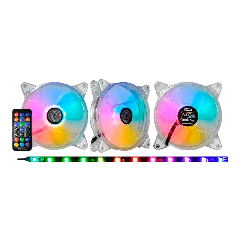Kit de Cooler K-mex AAMA, Com 3 Coolers 120mm, ARGB, Rainbow e Fita Led