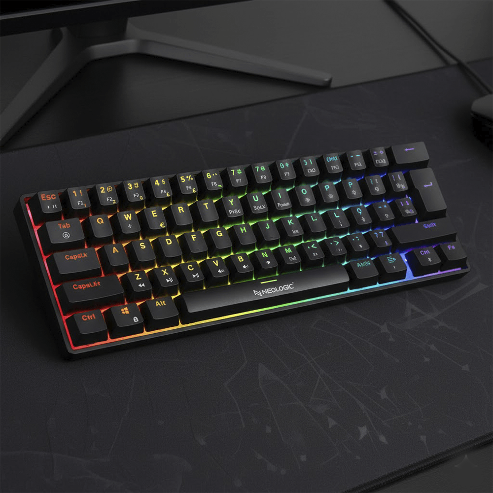 Teclado Gamer Mecânico Neologic Precision Pro Dark, 60%, RGB, Hot Swap, 61 Teclas, Switch Red, Cabo Tipo C, Preto, PRODRK-RED - Imagem 3