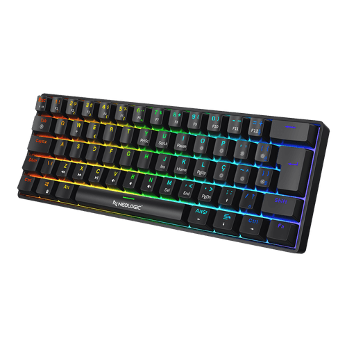 Teclado Gamer Mecânico Neologic Precision Pro Dark, 60%, RGB, Hot Swap, 61 Teclas, Switch Blue, Cabo Tipo C, Preto, PRODRK-BLUE