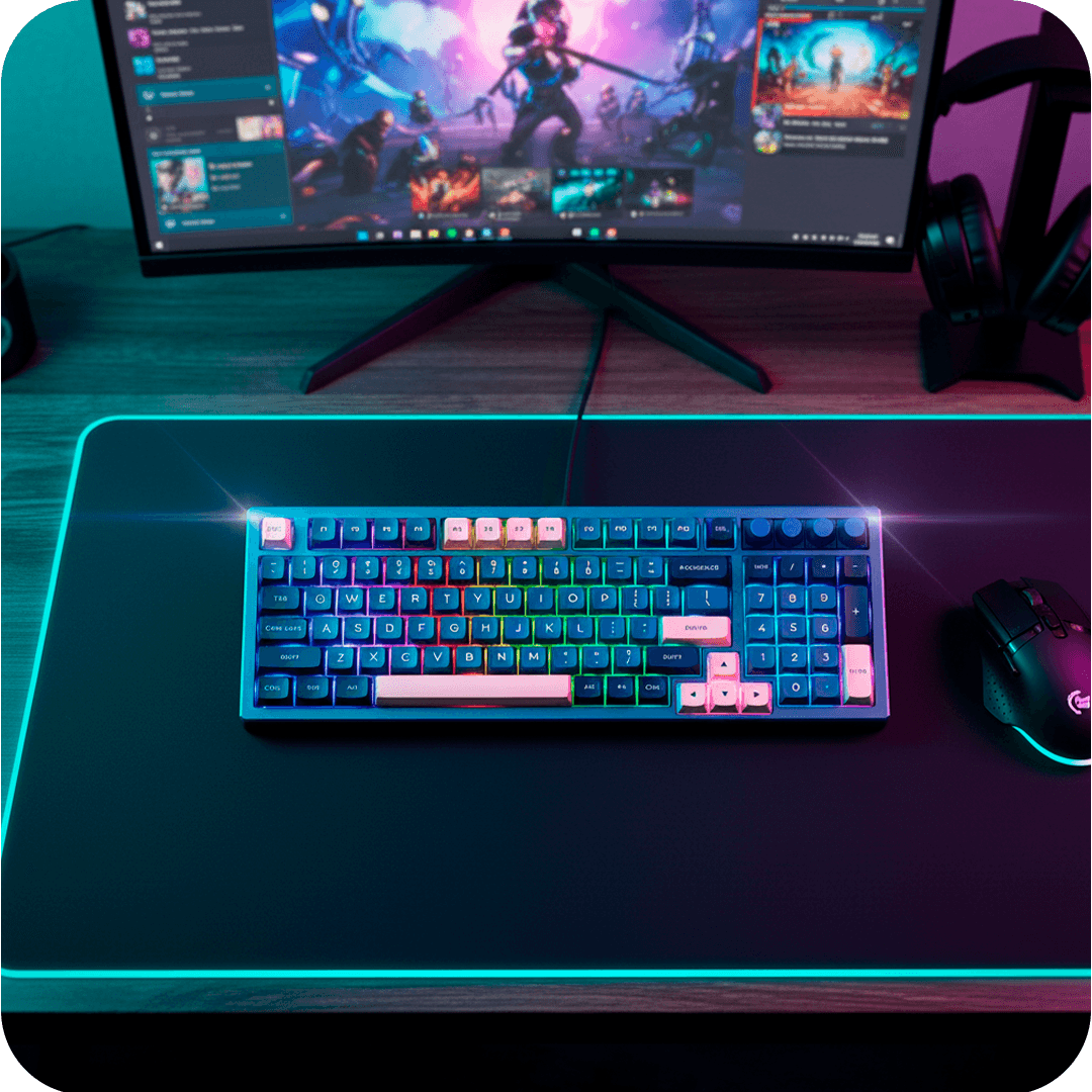 Teclado Gamer Mecânico Skyloong Gk980 Blue Pink Aluminun, Switch Silver, 3 Modos, RGB, Hot Swap, 4000mAh - Imagem 4