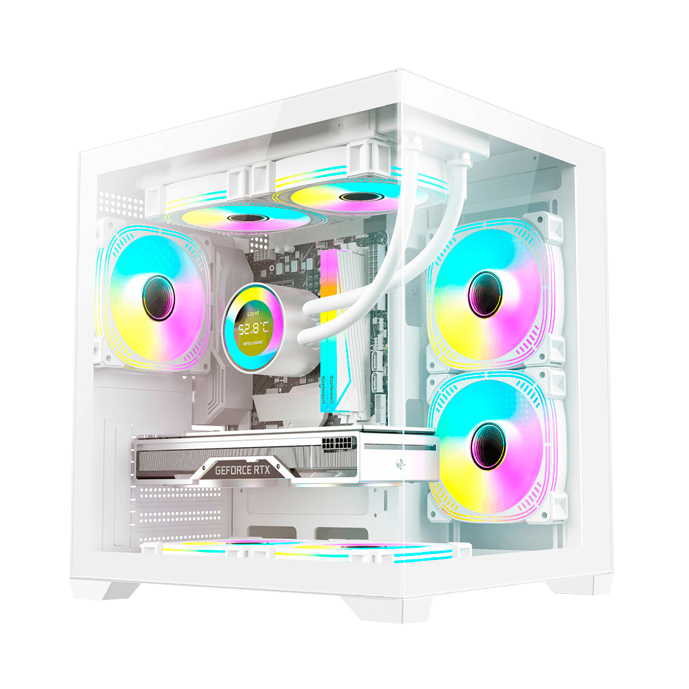 Gabinete Gamer Duex Aquário, Mid-Tower, Lateral e Frontal de Vidro, Branco, 3x Fans RGB - DXGA275WH
